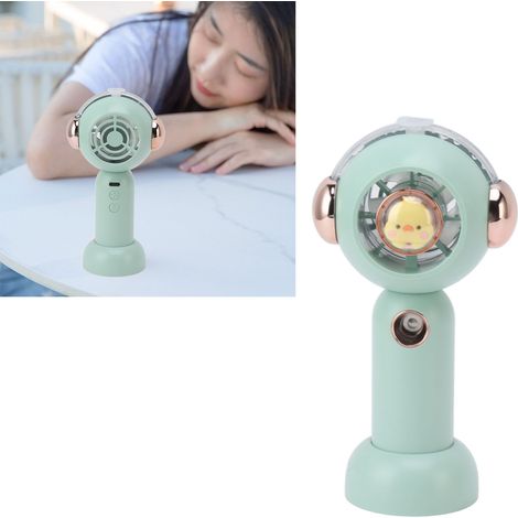 Ventilador USB portátil recargable con función de pulverización: ventilador pulverizador compacto con batería de 500 mAh, carcasa de ABS verde batería de 14500 mAh, portátil y silencioso. (1/5)