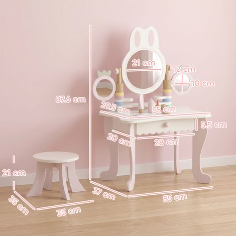 Coiffeuse pour enfants (avec tabouret, tiroir, 3 miroirs et 5 accessoires), convient aux enfants à partir de 3 ans, rose. (1/5)