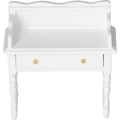 Table miniature blanche 1:12 meuble maison de poupée bureau en bois massif décoration (1/5)