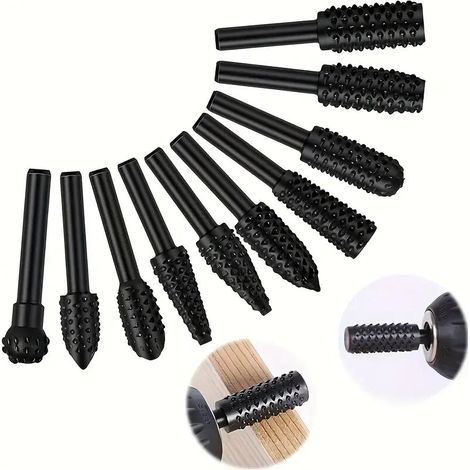 Set aus zehn 6-mm-Rotationsfräsern für Holzschnitzereien, Fräszubehör zum Gravieren und für kreative Holzbearbeitungsprojekte. - Crezuo
