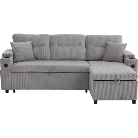 Canapé 3 places avec rangement velours côtelé gris clair 212.50x136.00x86.00 cm ZIPSOFA (1/5)