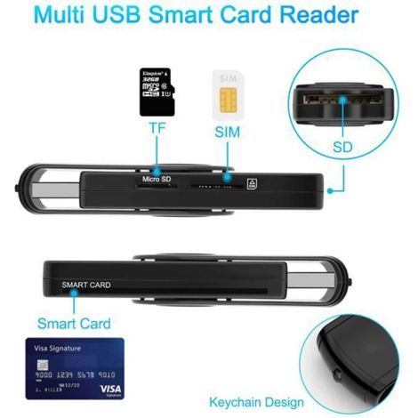 4 en 1 Lecteur Carte SIM,Micro SD Puce pour DOD Accès Commun CAC/SIM/ID/IC Banque, Compatible avec Windows/Vista (1/4)