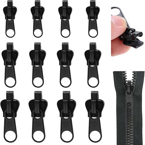 Fermeture éclair de réparation rapide, 12 curseurs amovibles à pression, 3 tailles (S/M/L), remplacement invisible pour vêtements, sacs et valises, noir (1/5)