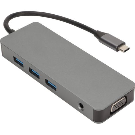 Hub USB-C 10-en-1 : Adaptateur USB-C vers 3x USB, 2x HDMI, VGA, Audio 3.5mm, Lecteur de carte mémoire (1/5)