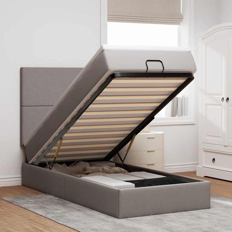 vidaXL Lit ottoman avec matelas taupe 100x200 cm tissu (1/5)