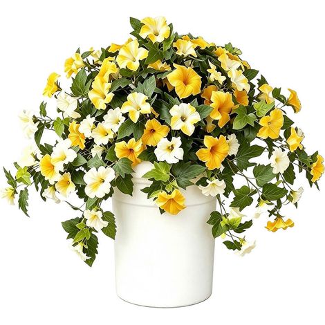 Fleurs artificielles d'extérieur - Pétunias résistants aux intempéries - pour jardinières et jardins - Jaunes (1/4)