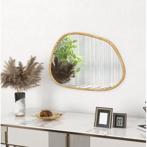 Espejo mural asimétrico 80 x 60 cm con marco de madera natural, espejo decorativo OKWISH (1/5)
