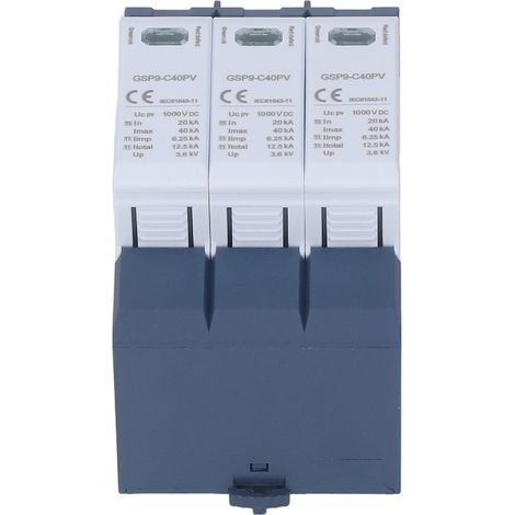 Photovoltaik-Überspannungsableiter 40kA 3P DC 1000V, Solar-Überspannungsableiter DIN-Schiene, Panel-Überspannungsschutz, 40 Kiloampere Blitzschutzgerät. (1/5)