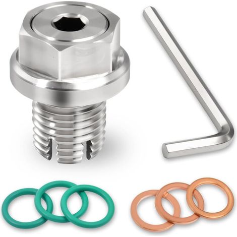 M14.1-1.5mm Oversize Piggyback bouchon de vidange d’huile autotaraudage en acier inoxydable Kit de réparation de filetage avec joints toriques rondelles et clé hexagonale pour voiture moto