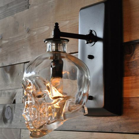 Wandleuchte im Vintage-Stil mit Skelettmotiv, antike dekorative Wandlampe für Loft, Bar, Halloween, Flur, Skelettkopf aus Eisen