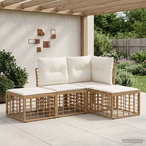 vidaXL  Outdoor Sofa Set  Natural Poly Rattan