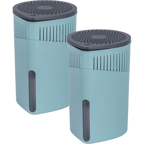 Lot de 2 déshumidificateurs Design DROP Rechargeables 1kg, Absorbeur humidité intérieurs, caravane, Anti moisissure jusqu’à 3 mois, Idéal jusqu'à 80m², d15x23cm chaque, Turquoise