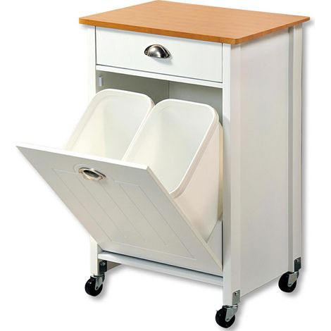 Carrito de cocina con cubos de basura, blanco (1/4)