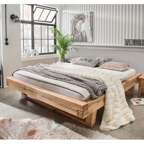 Massivholz Doppelbett, 140x200 cm, Eiche massiv, ohne Kopfteil, Massivholzkufen, UPPSALA-137, B/H/T ca. 158/42/228 cm (1/3)