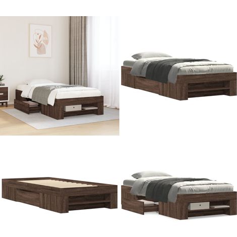vidaXL Cadre de lit sans matelas chêne marron 75x190cm bois ingénierie (1/5)