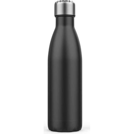 (Schwarze) Isolierte Wasserflasche – AMOUNE – 500 ml – Edelstahl – Doppelwandig – 18/24 Stunden Isolierung (1/4)