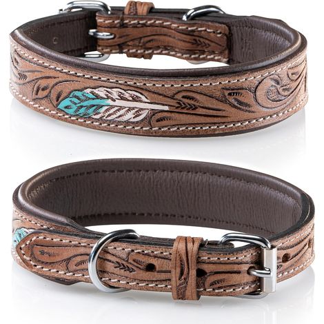 Collier pour chien en cuir, sculpté à la main, rembourré, multicolore – Collier en cuir de buffle, collier en cuir pour chiens de taille moyenne Chloe (L/40,0-49,5) (1/5)