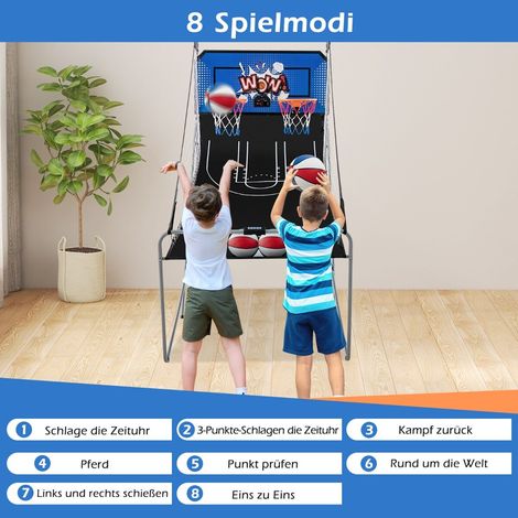 Machine de basket électronique bleue pliable à 2 paniers avec 8 modes et compteur de score pour maison salle de jeux et terrasse (1/5)