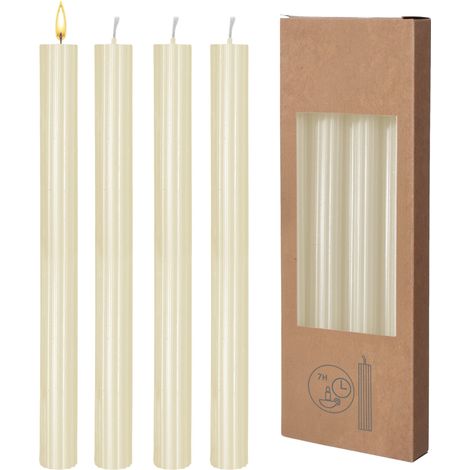 Echtwachs Stabkerzen geriffelt 8er Pack - creme - Festtags Tafelkerzen Set 25 cm Höhe - Kerze für Advent