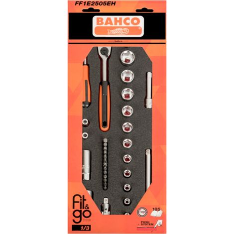 Bahco Fit&Go 1/3 Schaumstoffeinlage mit Satz 1/4- und 3/8-Steckschlüsseleinsätze - 34-tlg.