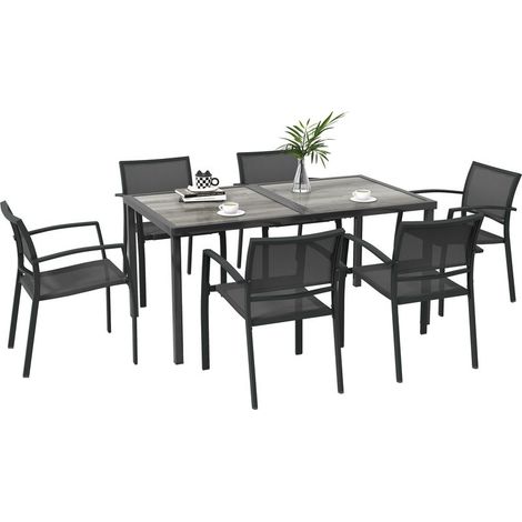 Ensemble de mobilier de jardin, salon de jardin, 1 table, 6 chaises, 150 x 87 x 72 cm, Gris (1/5)