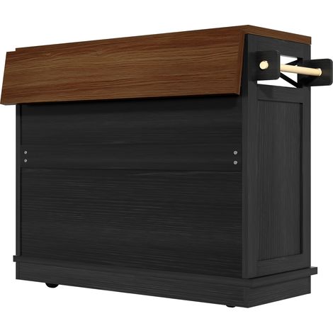 Îlot de cuisine multifonctionnel avec rangement modulaire et roulettes - 118x43/70x98 cm, noir (1/5)