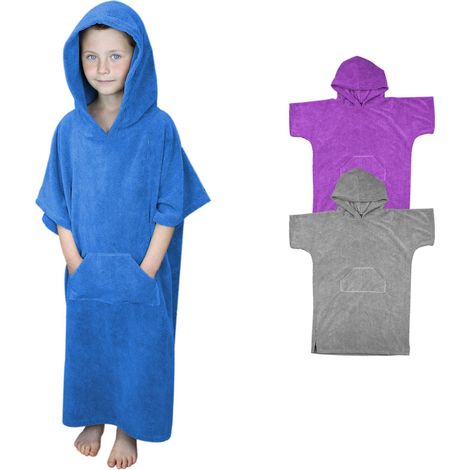 Serviette poncho de bain ou de plage avec poche - Enfant - Bleu - Vivezen (1/4)