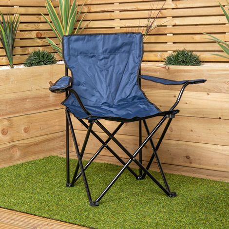 Blue Folding Canvas Camping / Festival / Outdoor Chair with Arms and Cup Holder (1/5)