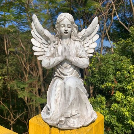 Religiöse Gartenengel-Gedenkstatue – wasserfest – Kunstdekor für Terrasse, Rasen, Garten, Einweihungsgeschenk – Crezuo
