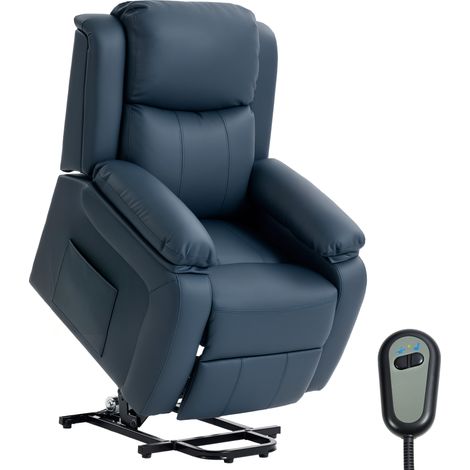 HOMCOM sillón relax reclinable eléctrico levanta personas, respaldo alto, control remoto, reposapiés, acolchado grueso, bolsillos laterales, azul