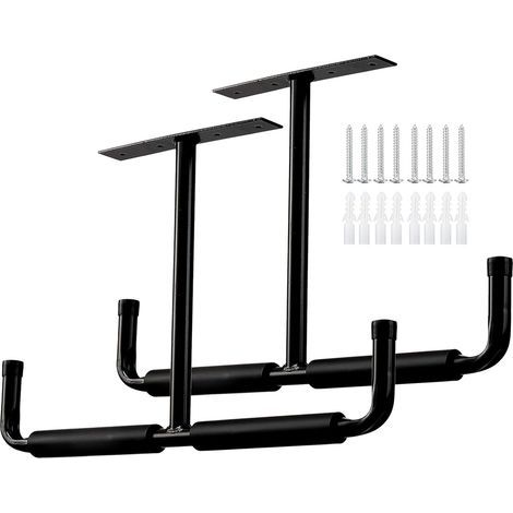 Crochets de rangement pour garage, fixation au plafond, crochets utilitaires robustes, support d'échelle, pour suspendre tuyaux, bois et autres objets encombrants (lot de 2, noir)