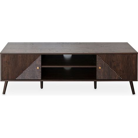 Meuble TV 140 cm LIVIA Brun foncé (1/4)