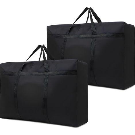 2 Pcs 100L Grand Sac de Rangement Noir, Sac de Rangement Pliable Sapin Sacs Demenagement avec Poignées Éclair, Sacs de Rangement Imperméable pour Vêtements, Couettes, Couvertures (1/5)