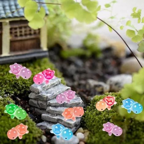 Lot de 60 petites tortues lumineuses, 6 couleurs, mini tortues en résine, brillent dans le noir, maison de poupée, micro-paysage (1/4)