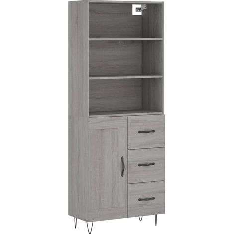 Aparador cajonera mueble almacenaje organizador cocina salón salón alto sonoma 695 x 34 x 180 cm madera de ingeniería gris 020035624