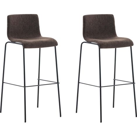 Set di 2 sgabelli da bar con poggiapiedi, schienale curvo in tessuto marrone e 4 gambe in metallo nero 100004198