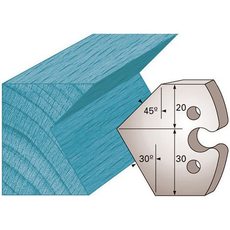Diamwood Jeu de 2 fers profilés Ht. 50 x 5,5 mm chanfrein 45 et 30° - Épaisseur 5,5 mm - Compatible avec plusieurs porte-outils de toupie en Acier SP - Conception de haute qualité (1/2)