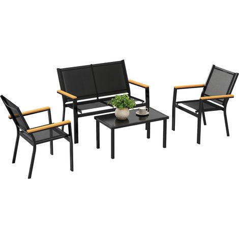 Gartenmöbel Set Metall Sitzgruppe für 4 Personen Gartenlounge mit 2er Sofa Stuhl Beistelltisch 110x63,5x84 cm Schwarz