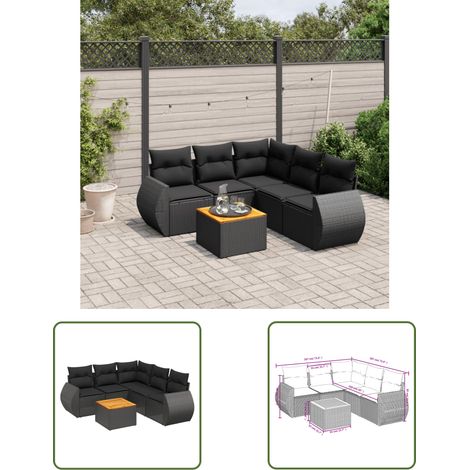 The Living Store 6-tlg. Garten-Sofagarnitur mit Kissen Schwarz Poly Rattan - Gartenmöbel - Esstischgarnituren - Outdoor Möbel - Lounge Set - Rattan Gartenmöbel (1/3)