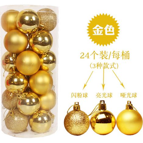 Boules de Noël, 24 pièces, 3 cm, 4 cm, 6 cm, 8 cm, conditionnées en boîte, en plastique plaqué or, pour décorations de sapin de Noël, dorées 6 cm (24 pièces par paquet)