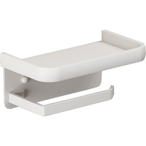 Support mural pour rouleau de papier toilette avec étagère de rangement en aluminium pour salle de bain et cuisine (blanc)