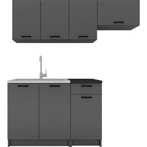Cuisine complète LUNA 5 éléments couleur Graphite avec plan de travail inclus - Longueur 120/180 cm (1/5)