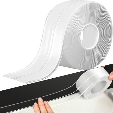 Plinthe flexible auto-adhésive, bande de finition pour cuisine (6 mètres, 38 mm), plinthe transparente auto-adhésive, convient aux cuisines et salles de bains. (1/4)