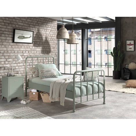 Pack - Lit & Table de Chevet "Bronxx" 90X200cm Vert