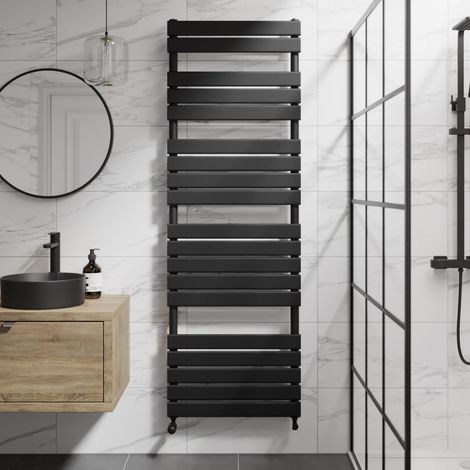 Duratherm Black Flat Panel Heated Towel Rail Bathroom Radiator 1800 x 600mm