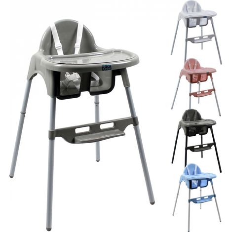 Chaise haute bébé réglable avec tablette ajustable – Structure en acier – Harnais 5 points – Dimensions 60x57x86cm – Couleur gris – Monsieur Bébé (1/5)