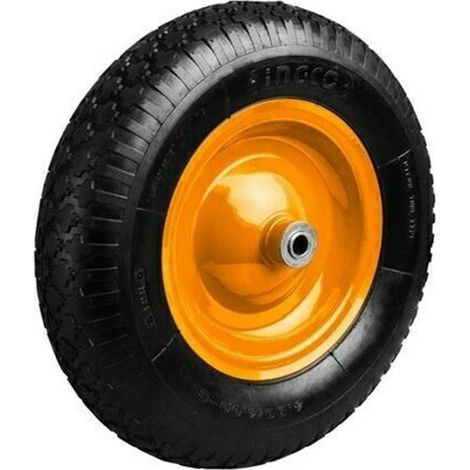 TRADE SHOP - Ruota Pneumatica Gommata Nera Con Cuscinetti Per Carrello Carriola 16" 4.00-8 -