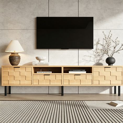 TV-Lowboard 200 x 35 x 44,5 cm, 2 Türen, 2 Schubladen, Natur HAVRYA (1/5)