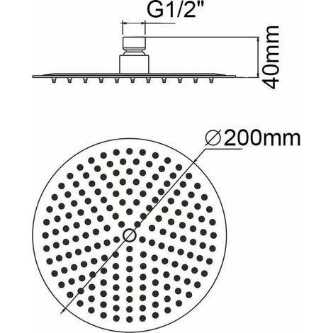 Pommeau de douche en acier inoxydable - Douche à économie d'eau, pommeau de douche rond de 20 cm, pommeau de douche pluie universel filetage 1/2 pouce, rotatif à 360°, inclinaison à 30°, facile à inst (1/4)