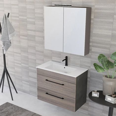Mobile bagno sospeso 80 cm Smart olmo/lava con specchio contenitore (1/5)
